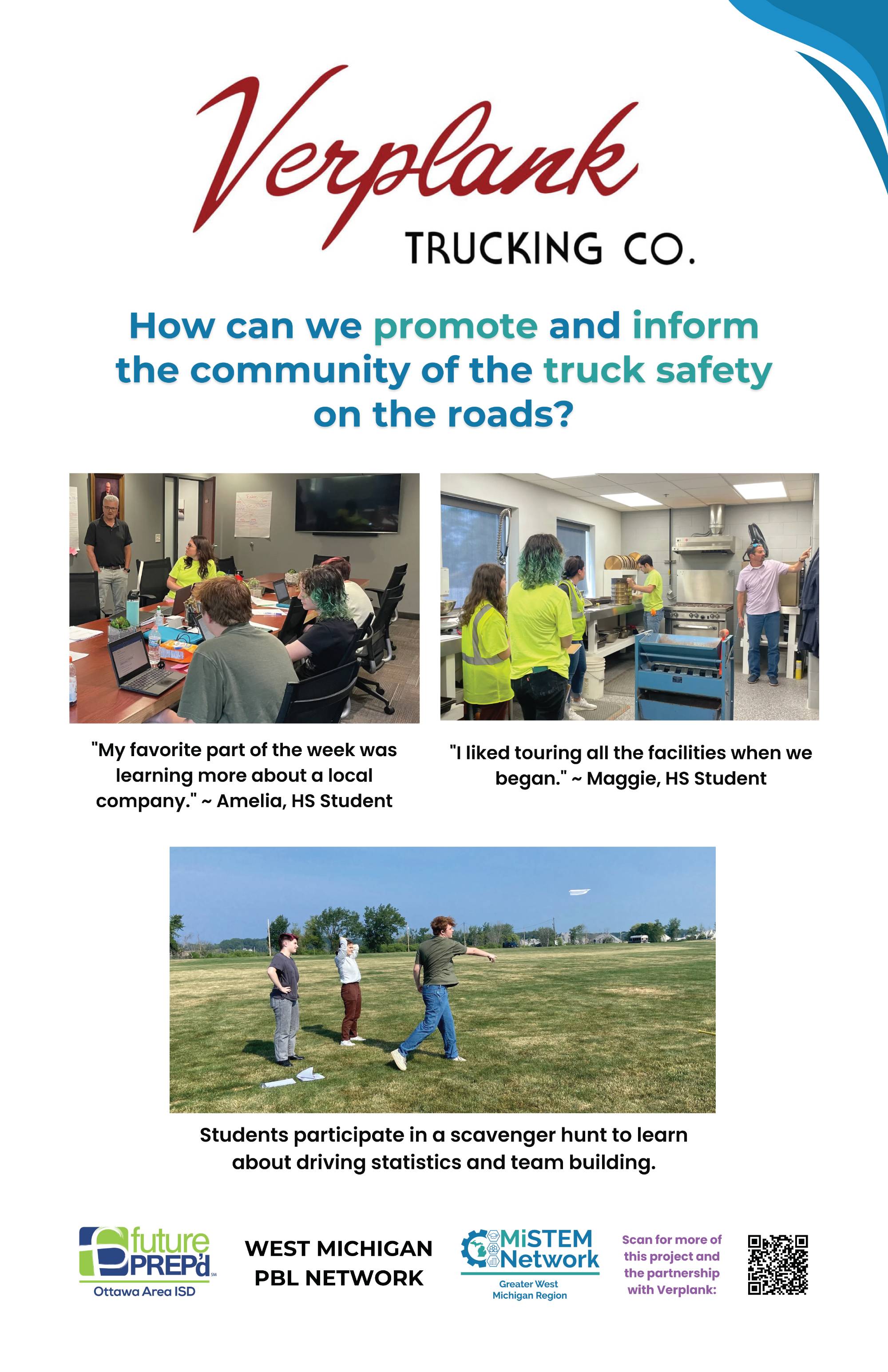 Poster highlighting partnership with Verplank Trucking Company